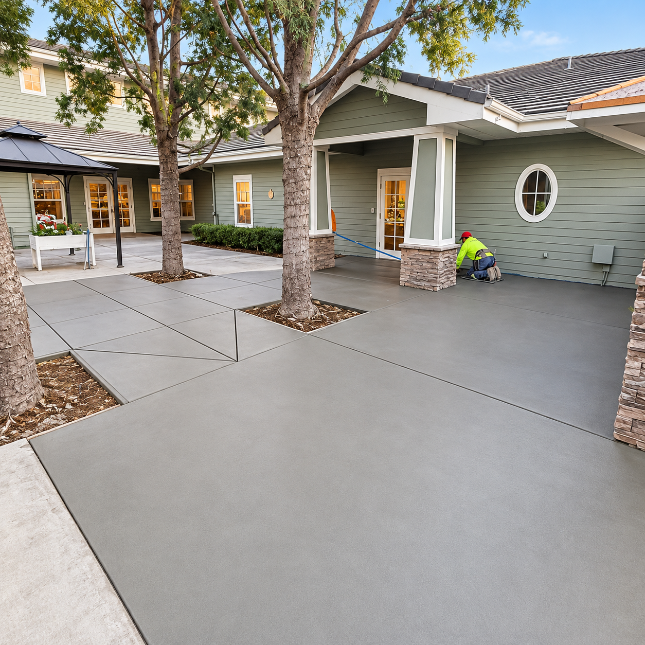 Freshly installed concrete walkway at a Southern California commercial property.